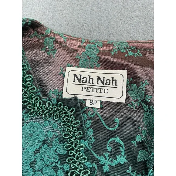 Nah Nah Jacket Womens 8P Green Floral Brocade Button Front Petite Formal - Picture 2 of 10